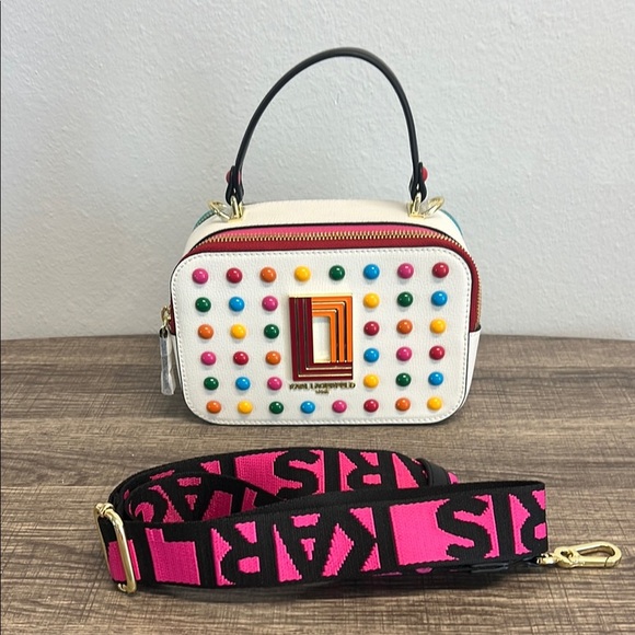 Karl Lagerfeld | White Multicolor Studded Camera Crossbody Bag ✨ - Picture 13 of 17